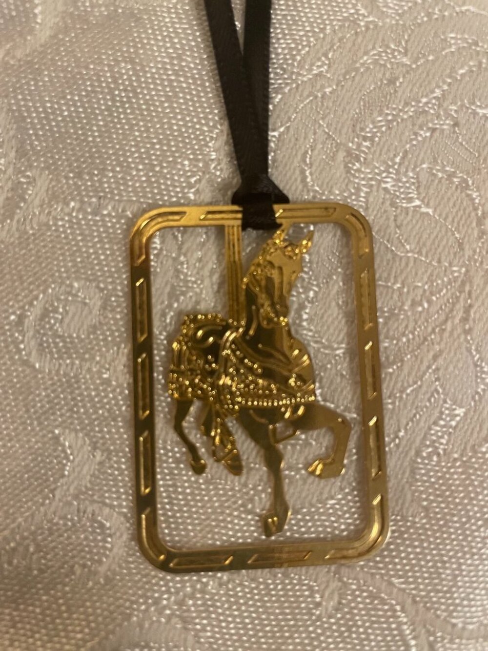 Lightweight Brass Carousel Horse Bookmark/ Ornament with Ribbon. 2" X 1.25" GUC